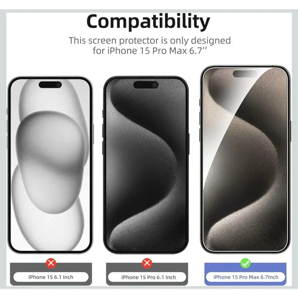 2 iPhone 15 Pro Max Screen Protector (6.7 inch) + 2 Camera Lens Protector s29